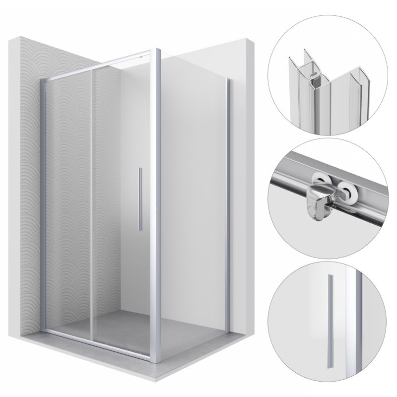 Kabina prysznicowa 100x80 prostokątna przesuwna PYRUS SEVANTE chrom 1 szt.