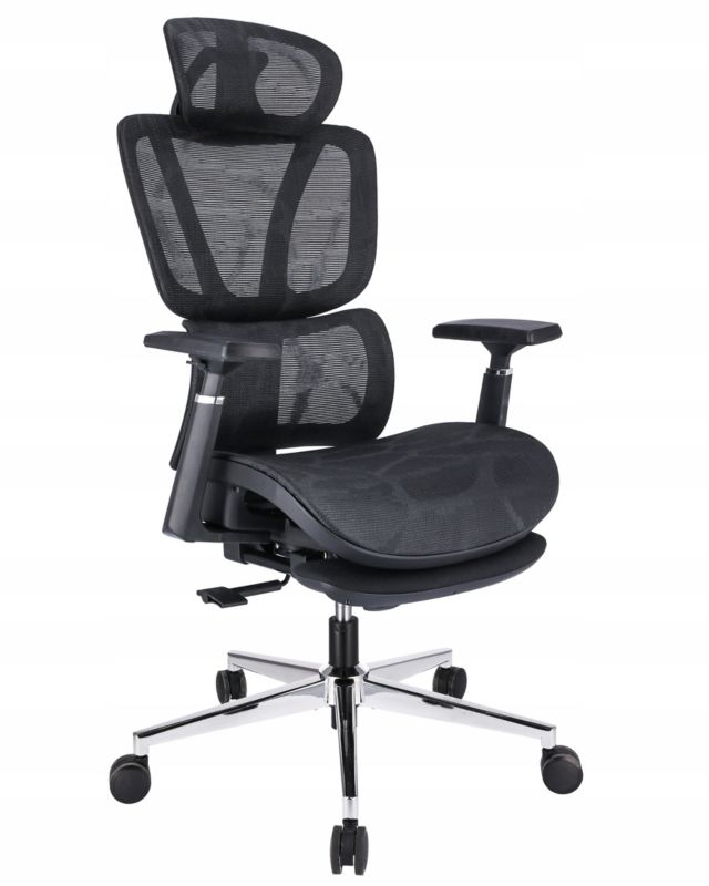 Fotel ergonomiczny biurkowy JUMI nowoczesny do biura NEOVA z podnóżkiem czarny 1 szt.