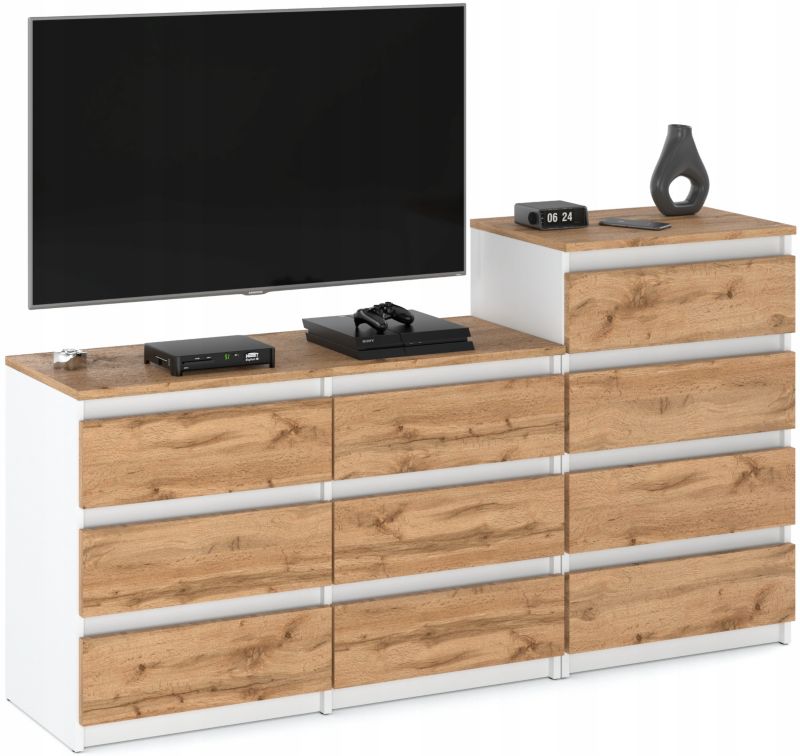 Komoda Z 10 Szufladami Stiv-Meble Biały Mat Dąb Wotan Zestaw Komód 160X33,5X92,5 CM 1szt.