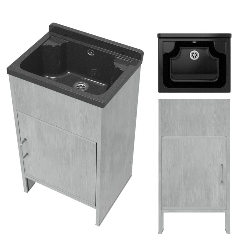 Zlew Gospodarczy Techniczny Komora Granitan Loma Czarna Szafka PCV Zestaw Do Garażu 1 szt.