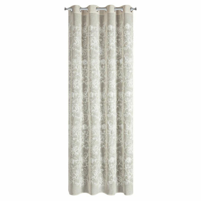 Zasłona Lily EUROFIRANY 140X250 Cm Beżowa Haftowane Kwiaty Przelotki 1 szt.