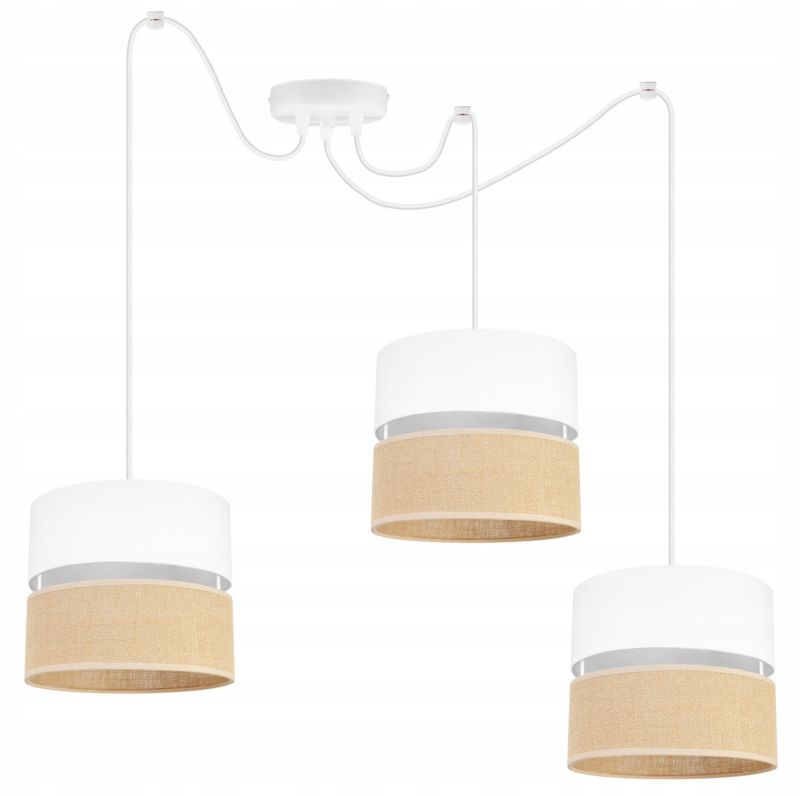 Lampa sufitowa wisząca Light Home LH Juta Pająk 3x E27 60W abażur 20cm tkanina biały 1szt.