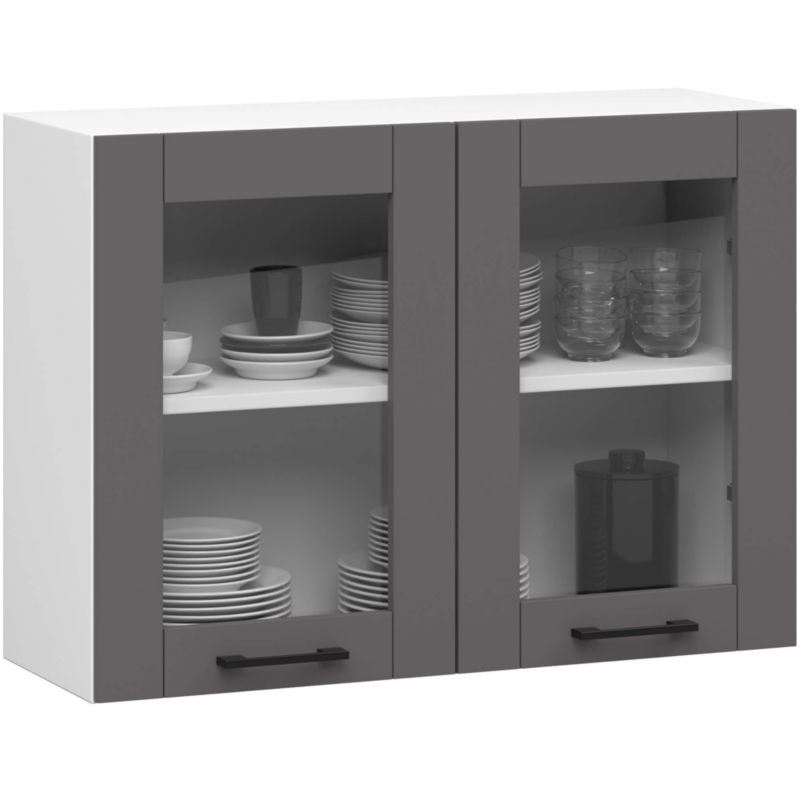 Szafka kuchenna wisząca witryna Akord Oliwia W80 Biała 80 cm 2 drzwi kolor Grafit Szary mat 2 półki 80x30,5x58 cm 1 szt.