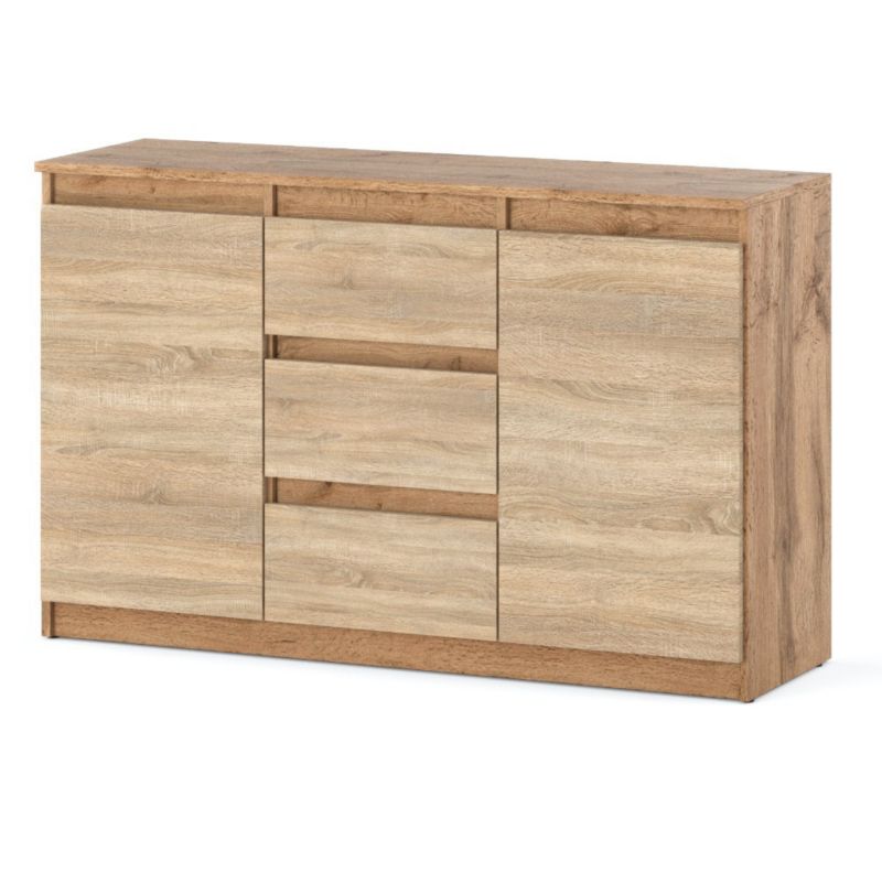 Komoda Hurtownia-Mebli Szuflady 3 Agnes 2D3SZ 120cm Dąb Wotan Dąb Sonoma 120x35x75 cm 1szt.
