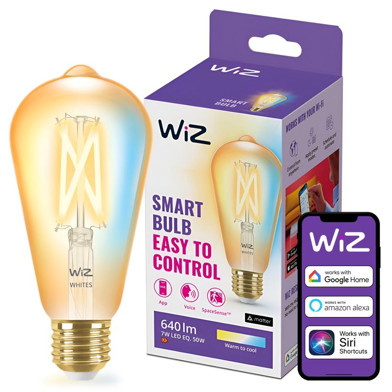 Żarówka LED WiZ E27 ST64 7W 640lm 2000-5000K TW Filament Amber Inteligentna Smart WiFi Bluetooth Aplikacja 1 szt.