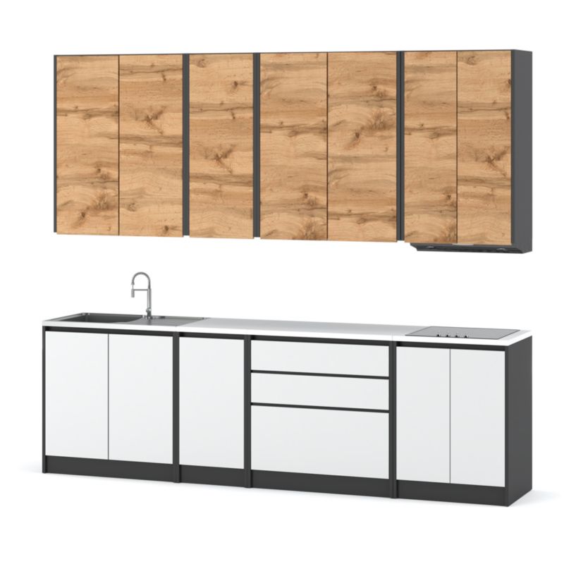 Zestaw Kuchenny Hurtownia-Mebli Z Blatem Kuchnia Bella 260cm Szary Mat Dąb Wotan/Biały Mat 260x47x185 cm 1szt.