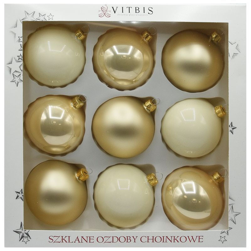 Bombki szklane Vitbis 80 mm szampańskie 9 szt.