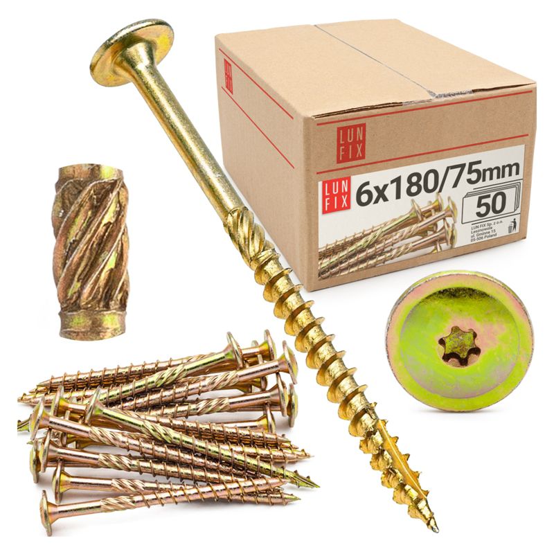 Wkręty ciesielskie Lun Fix z łbem talerzowym 6x180mm 50szt.