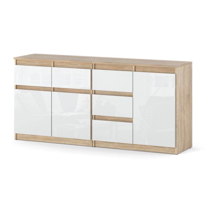 Komoda Hurtownia-Mebli Szuflady 5 Agnolia Mini 160cm Dąb Sonoma Biały Połysk 160x35x75 cm 1szt.