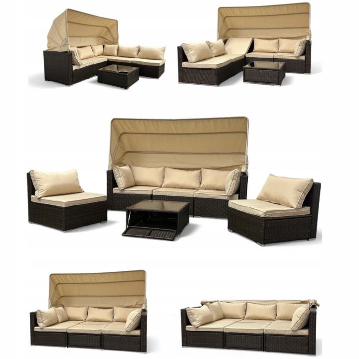 Zestaw wypoczynkowy MTG Benalmadena brąz + jasne poduszki 7 osobowy 1 kpl