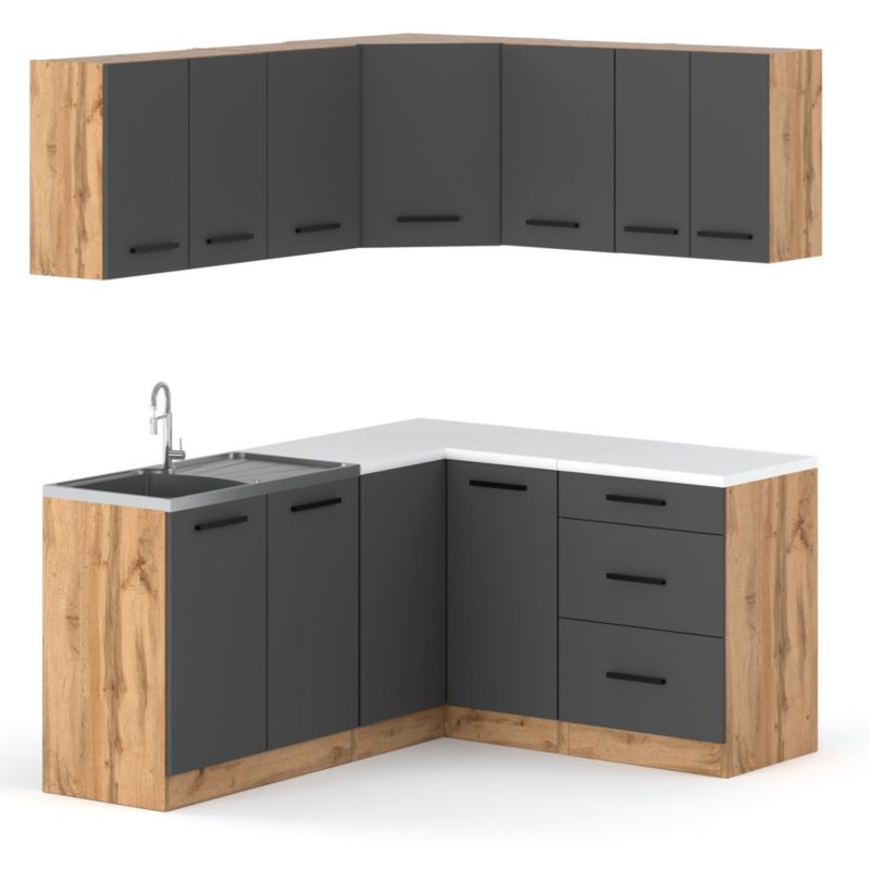 Zestaw Kuchenny Hurtownia-Mebli Z Blatem Kuchnia narożna Diana 320cm Dąb Wotan Szary Mat 320x47x145 cm 1szt.