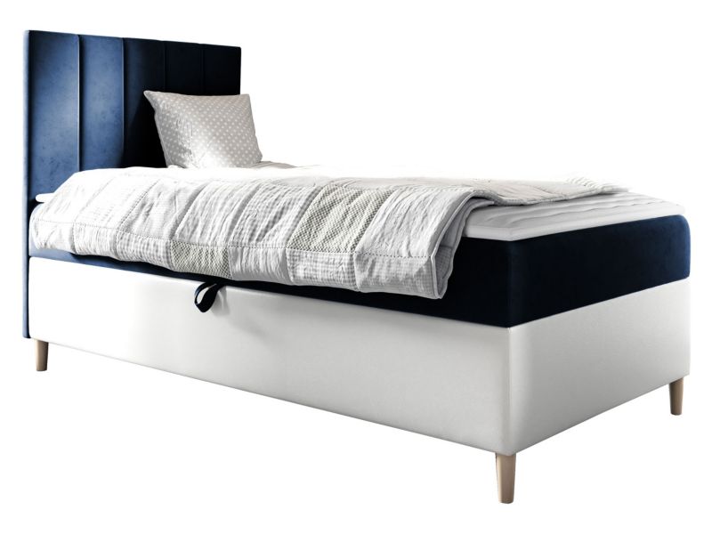 Łóżko kontynentalne MIRJAN 24 Maja Junior 1 90x200, Strona: Lewa biała ekoskóra/granatowy 1 szt.