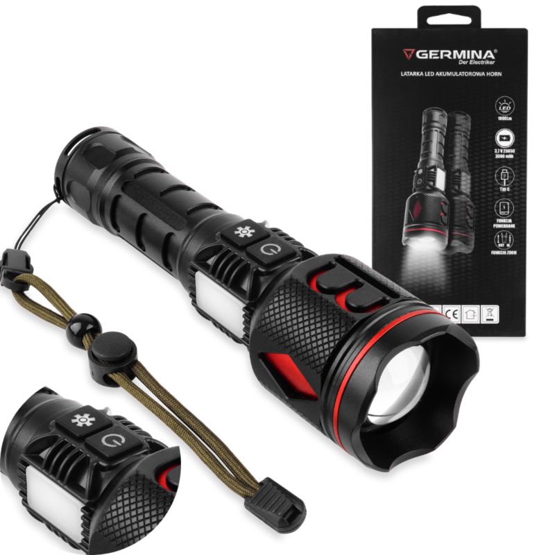 Latarka LED Germina taktyczna akumulatorowa 1000lm 1szt.