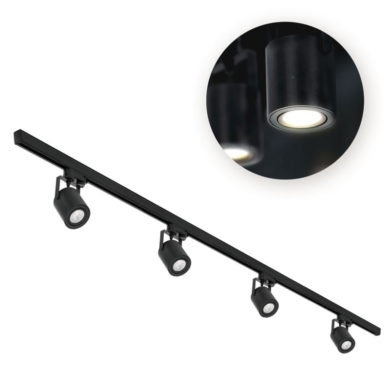 Oświetlenie szynowe 3-fazowe Kobi 4x Reflektor GU10 + 2x Szyna 1m + łącznik. czarny 1kpl.