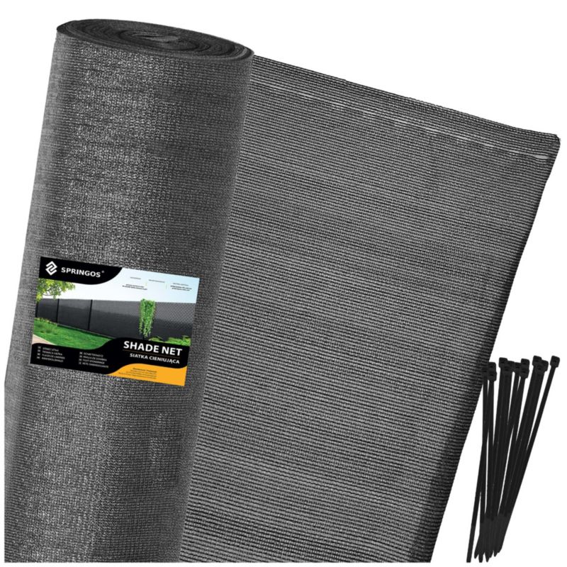 Siatka cieniująca Springos 95% 1,5x50 m 185g/m2 jasny antracyt 200 szt. opasek 1 kpl.