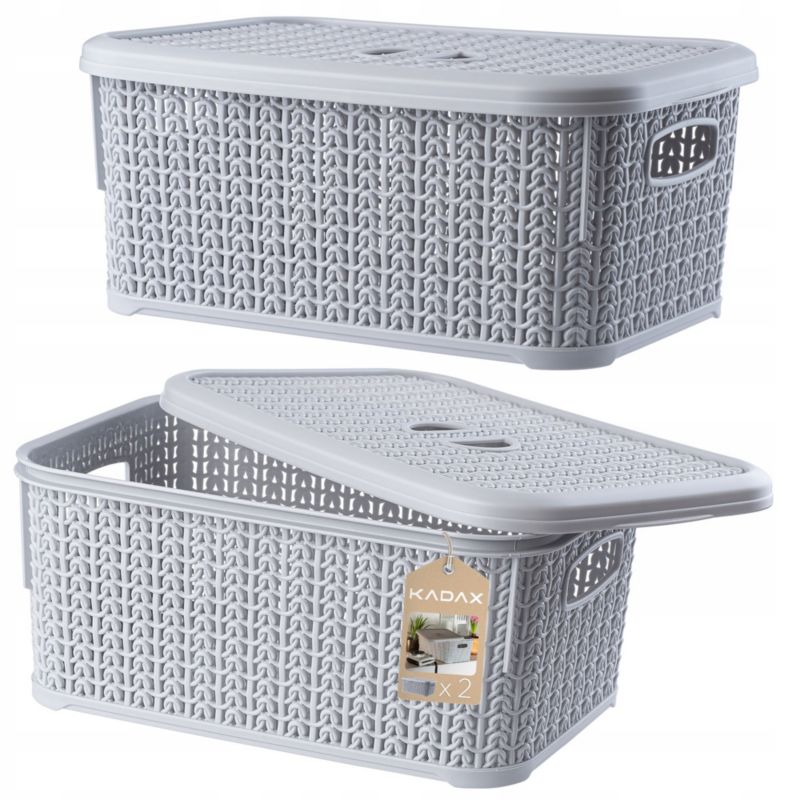Koszyk KADAX 6L Pojemnik Z Pokrywą szary 2szt