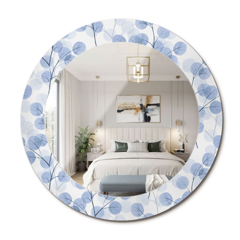 Lustro Okrągłe z Nadrukiem ArtPrintCave 60 cm Gałęzie Liście z Ozdobną Ramą Szklaną w Stylu Boho 1 szt.