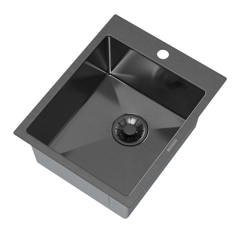 Zlewozmywak Stalowy Kuchenny Czarny Granitan 40x50 Silvo Jednokomorowy Syfon Lux 1 Kpl.