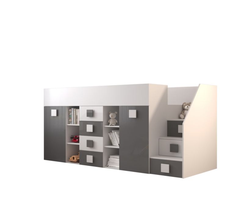 Łóżko piętrowe Antresola Abiks TOLEDO 3 P biały + szary 1 szt.