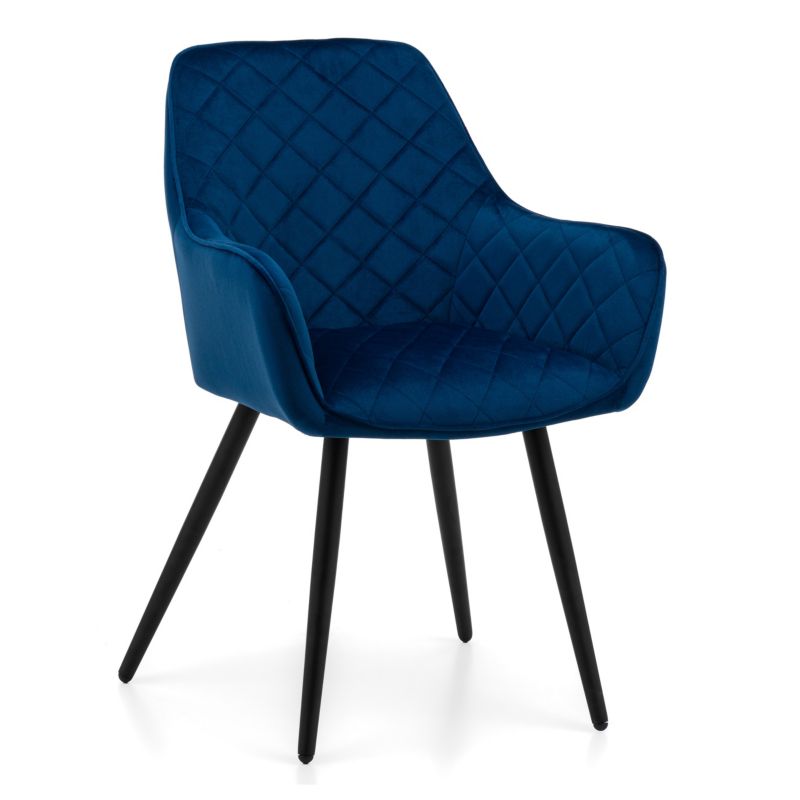 Krzesło tapicerowane New Home COLIN granatowe pikowane welurowe z podłokietnikami 1 szt.