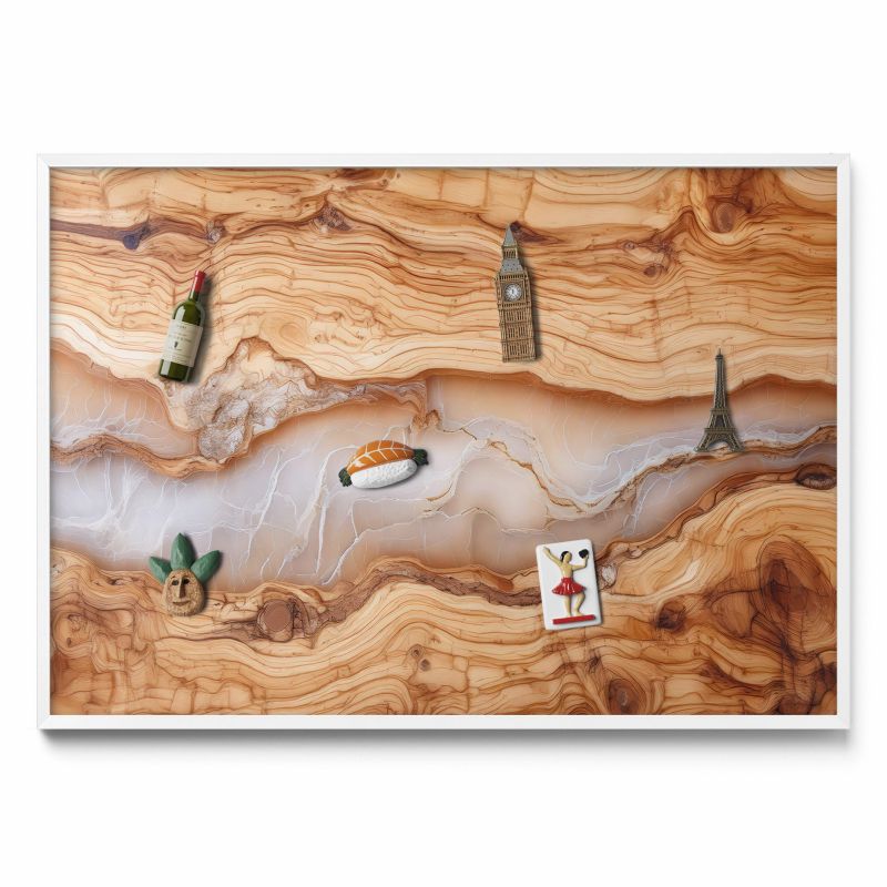 Tablica magnetyczna na ścianę Tulup 100x70 cm Struktura drewna z żywicą w białej ramie 1 szt.