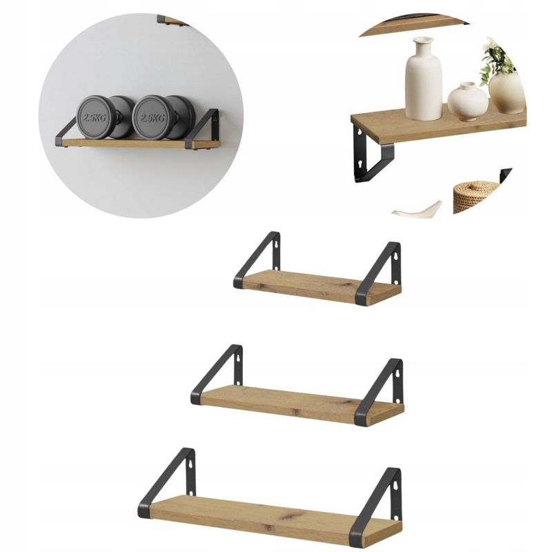 Półka wisząca Matkam regał wiszący rustykalny dąb artisan 3 szt.