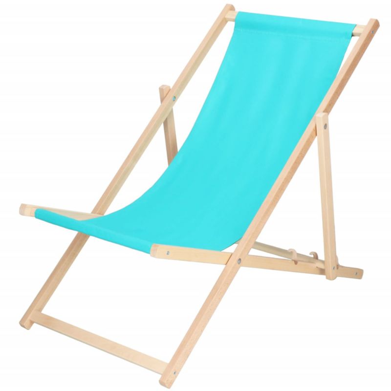 Leżak plażowy składany Springos drewniany z turkusowym materiałem 1 szt.