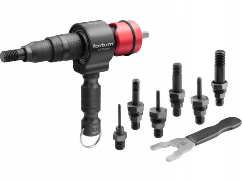 Nitownica adapter Fortum na wkrętarkę do nitonakrętek m3-m12 profesjonalna rączka 1 sztuka