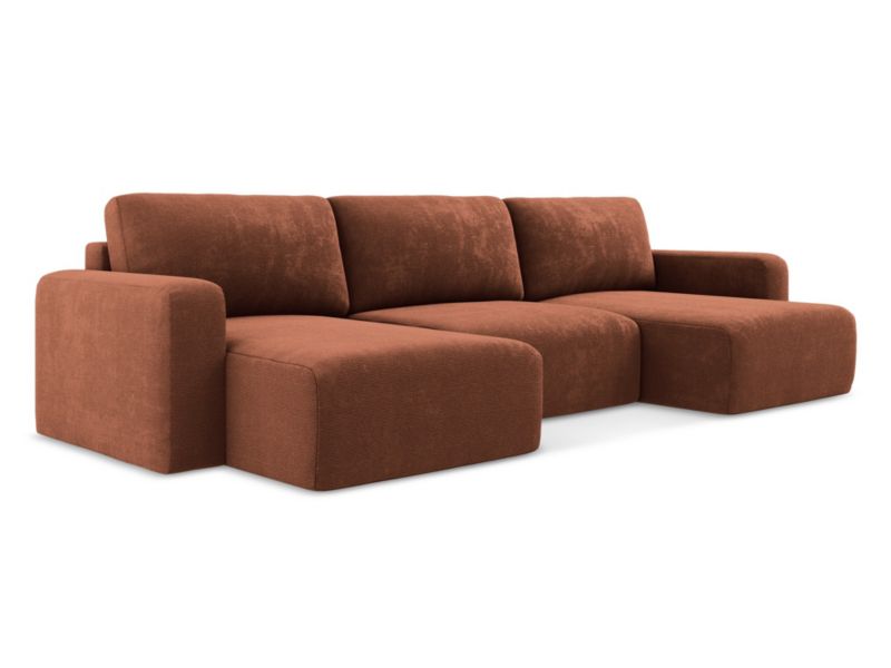 Sofa panoramiczna z funkcją spania LaMiaSofa OSTIA z tkaniny szenilowej 332x149 cm terakota 1 szt.