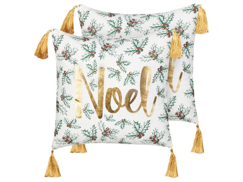 Zestaw 2 poduszek Z napisami Zamia Bawełna 45 x 45 cm Biały 1 par.