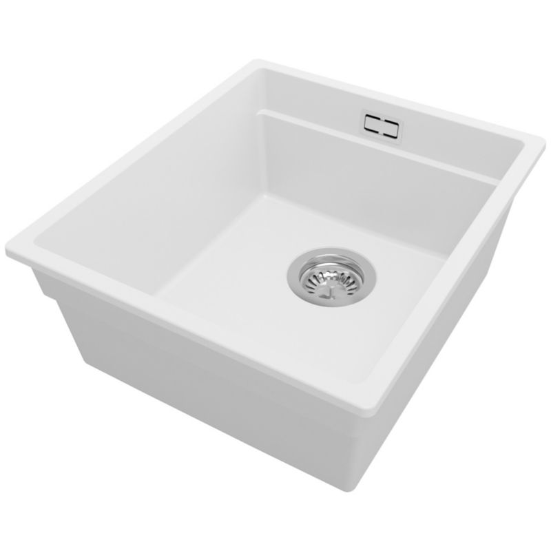 Zlewozmywak Praga Slim PRIMAGRAN Nablatowy 41x47cm do szafki od 45cm z Syfonem Biały 1 szt.