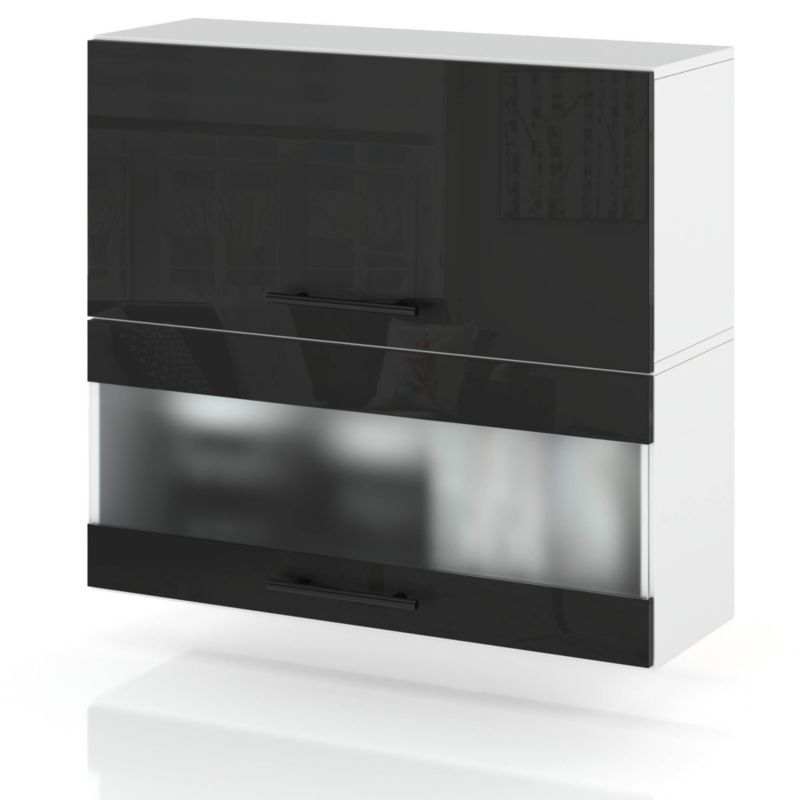 Szafka Kuchenna Hurtownia-Mebli Wisząca Klapowa W80KL sPremium 80cm Biały Mat Czarny Połysk 80x32x72 cm 1szt.