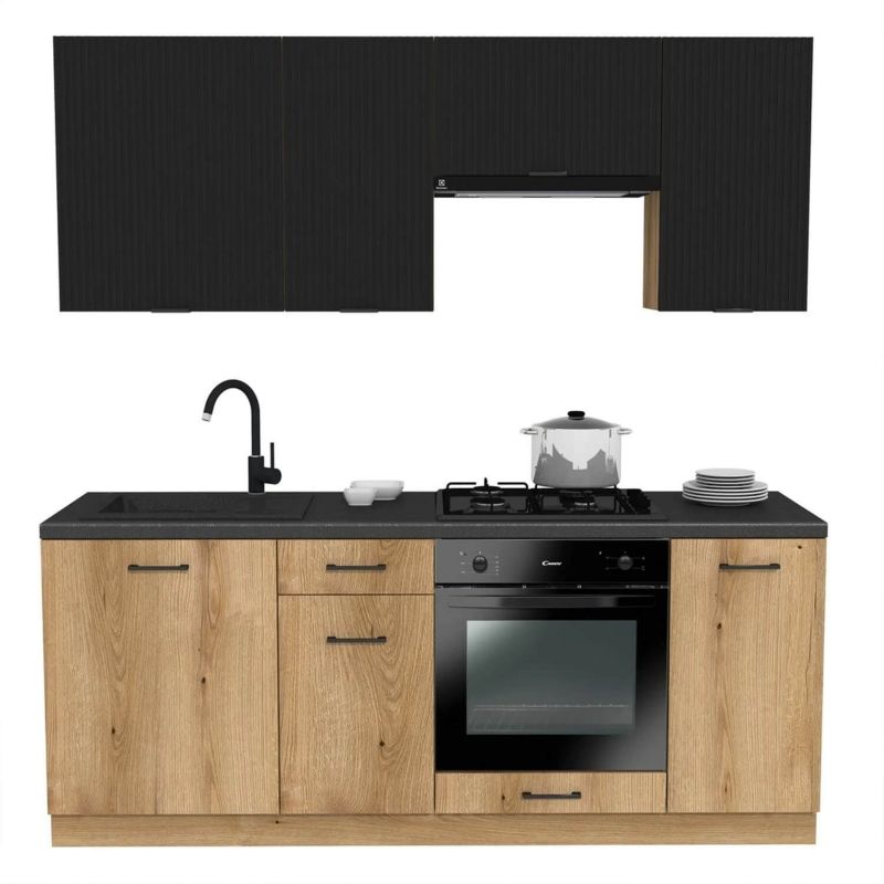 Meble Meble Elite MODERN Kuchenne Zestaw Mebli Na Wymiar Modułowe Dąb Evoke/Czarny 200 1 szt