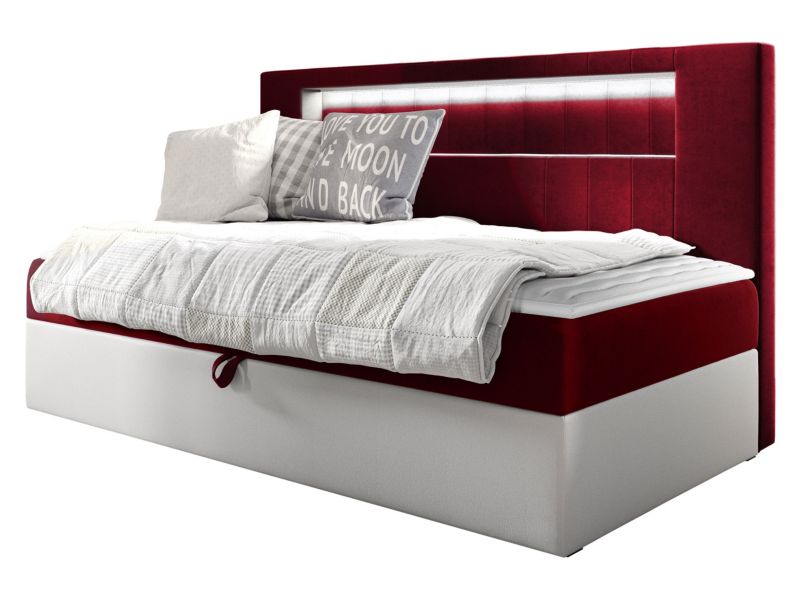 Łóżko kontynentalne MIRJAN 24 Gold Junior 2 80x200 biała ekoskóra/karminowa czerwień 1 szt.