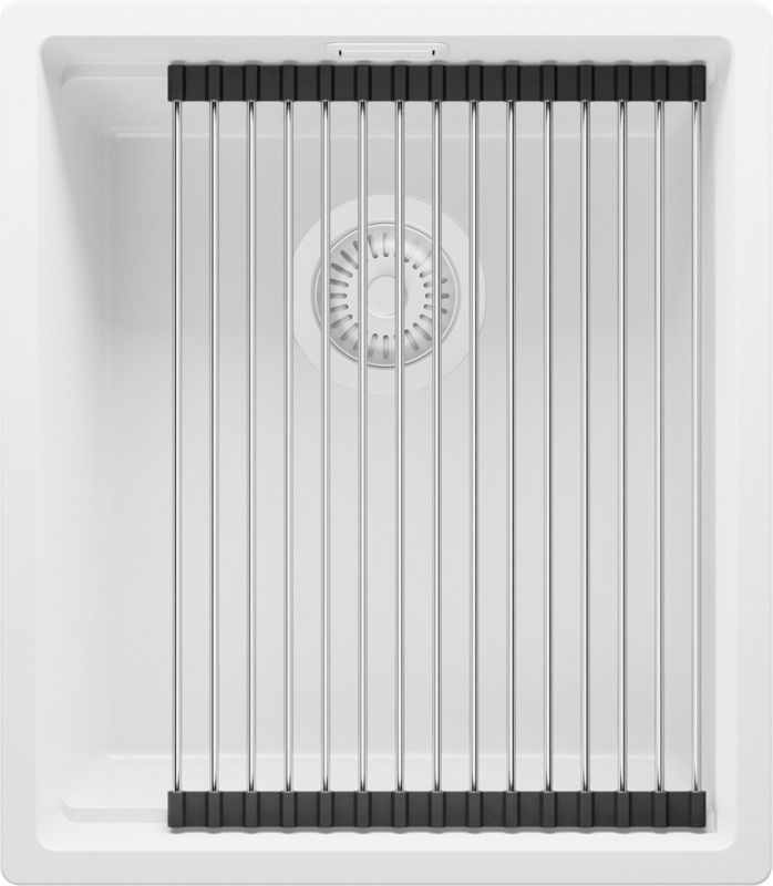 Zlewozmywak Praga Slim PRIMAGRAN Nablatowy 41x47cm do szafki od 45cm z Syfonem i Dodatkiem Cały Biały 1 szt.