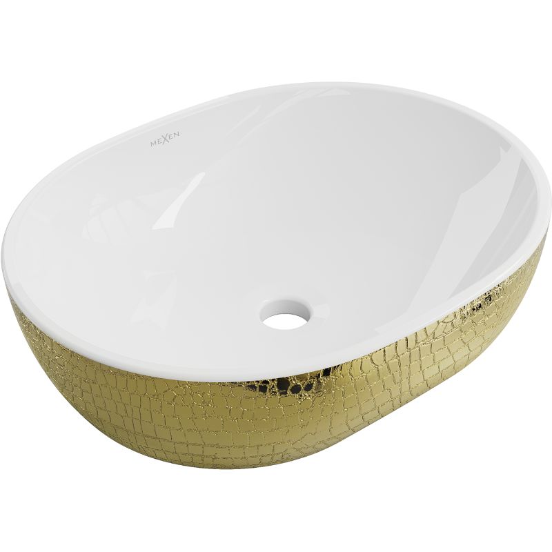 Umywalka nablatowa Mexen Viki biały/złoty 48,5 x 35 cm 1 szt.