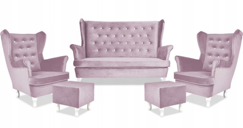 Zestaw wypoczynkowy uszak do salonu sofa fotele pufy Family Meble Diana pudrowy róż 1szt