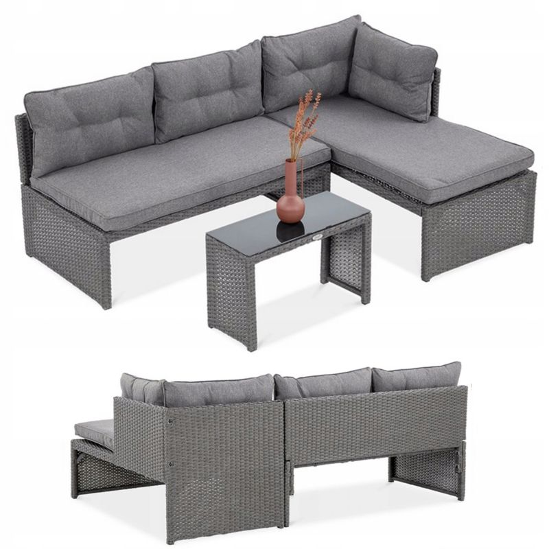 Zestaw Mebli Ogrodowych Focus Garden Wypoczynkowych Technorattan Canvas Narożnik Ciemny 1 szt