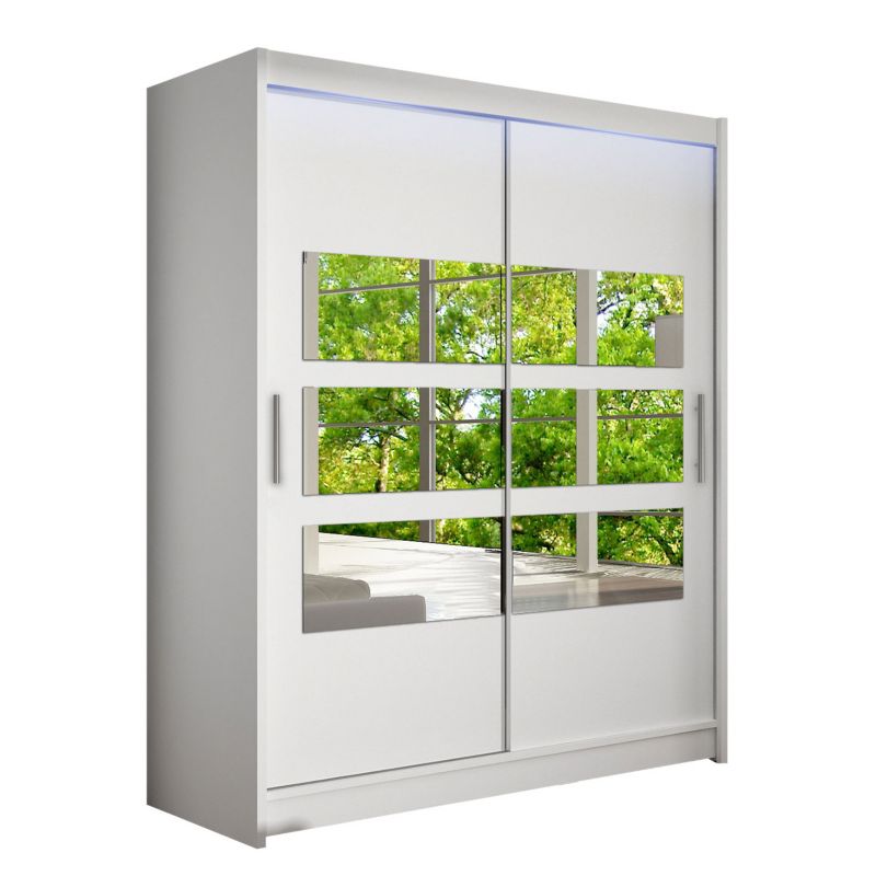 Szafa MIRJAN 24 z drzwiami przesuwnymi Presto VII z oświetleniem RGB biały/lustro 1 szt.