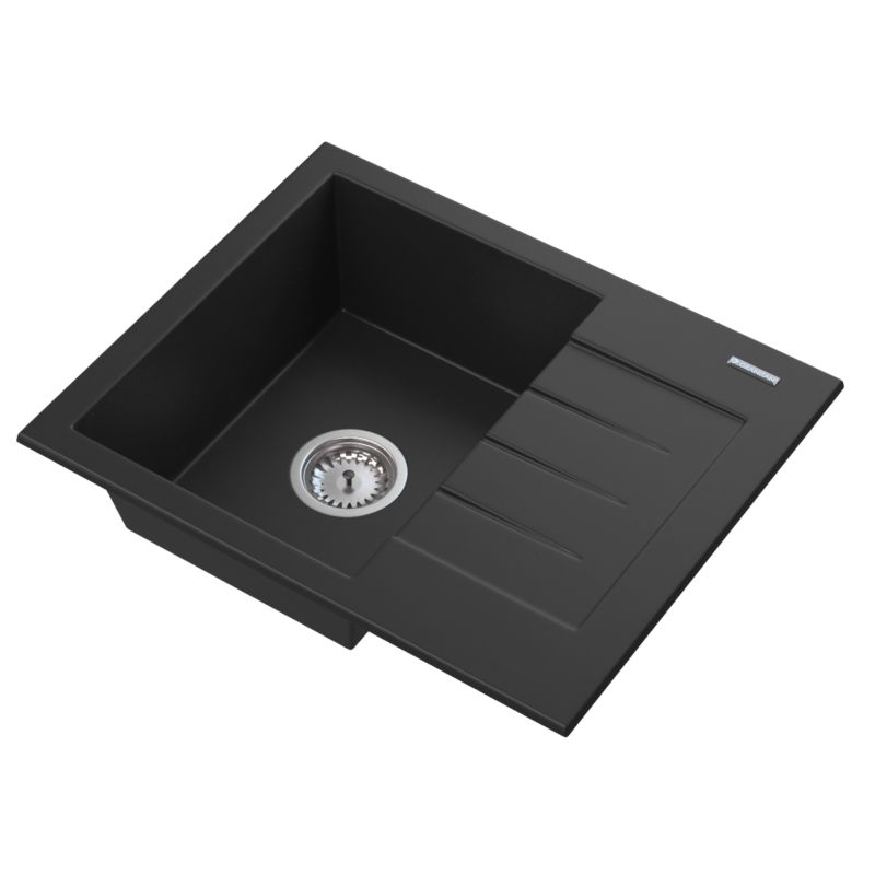 Zlewozmywak Granitowy Jednokomorowy Granitan Zlew Milano Czarny Zestaw Zlew Syfon chrom 1 kpl.