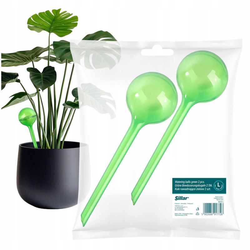 Nawadniacz, Sillar, kule nawadniające, do podlewania roślin, kwiatów, rozmiar L, 24cm, 250ml, zielony, 2szt