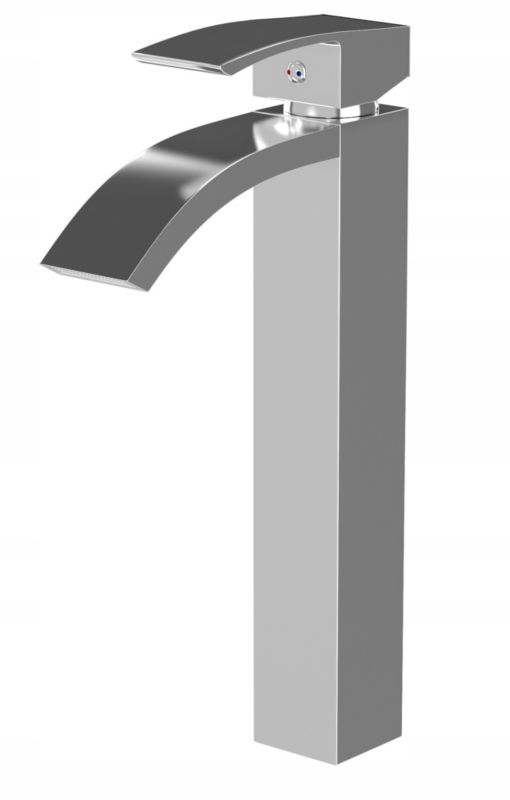 Bateria Umywalkowa Srebrna Nablatowa Wysoka Szeroka Wylewka Kran Kaskada Granitan Elva Chrom 1 szt