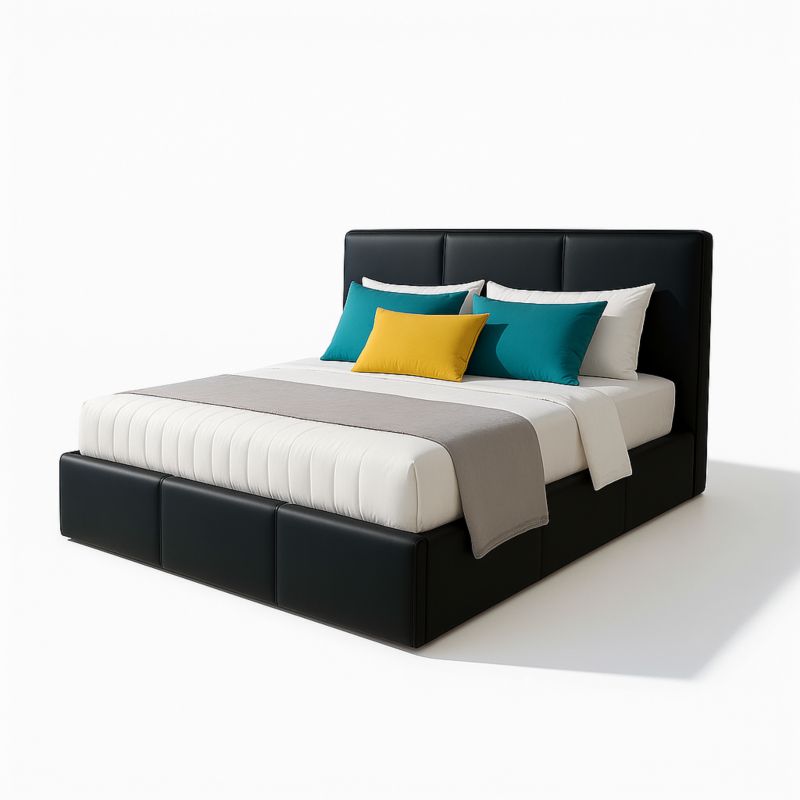 Łóżko tapicerowane z pojemnikiem Bonni VELORA 140x200 eko skóra czarne 1 szt.