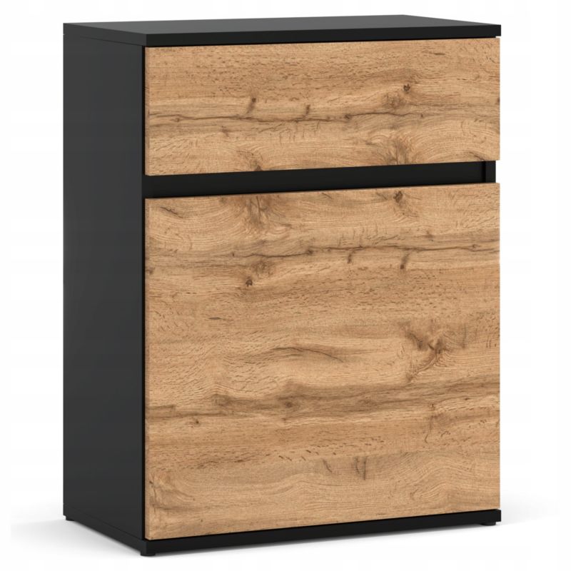 Komoda Z 1 Szufladą Stiv-Meble Czarny Mat / Dąb Wotan Szafka 60X35X78 Cm 1Szt.