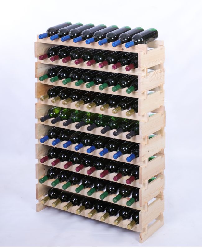 Stojak na wino MODO24 regał modułowy na butelki 9 leżni x 8 butelek montaż bez narzędzi naturalne drewno 1 szt.