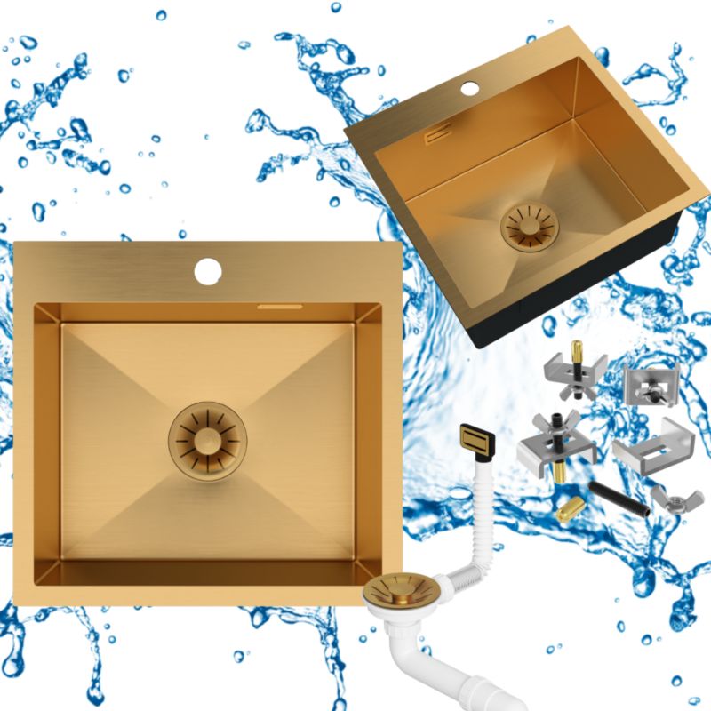 Zlewozmywak stalowy Jednokomorowy Granitan Silvo48 Kuchenny z syfonem Złoty LUX 1kpl.