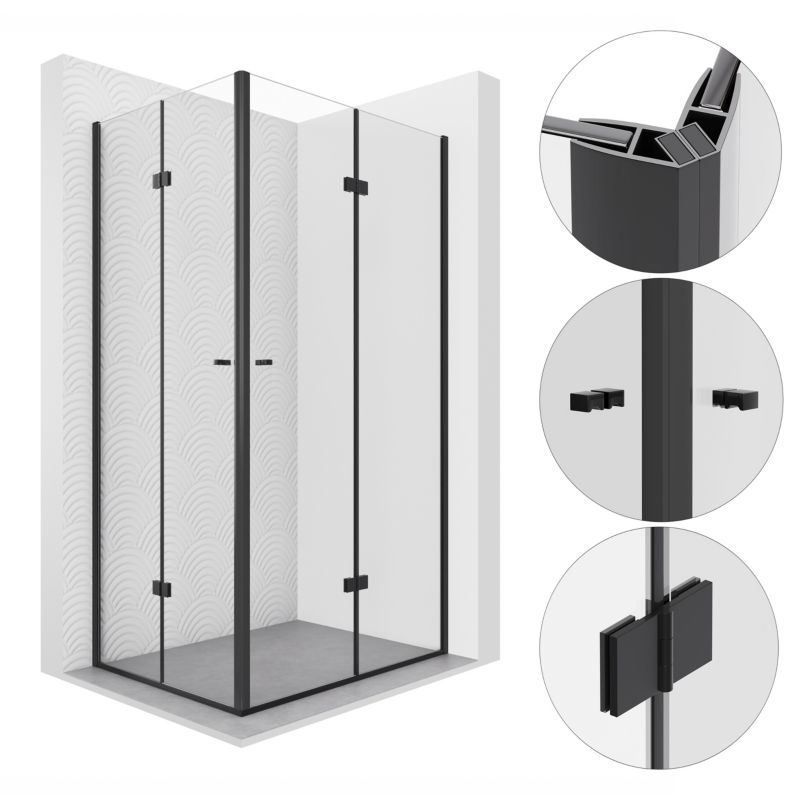 Kabina prysznicowa 90x80 prostokątna składana MAUNA SEVANTE czarna 1 szt.