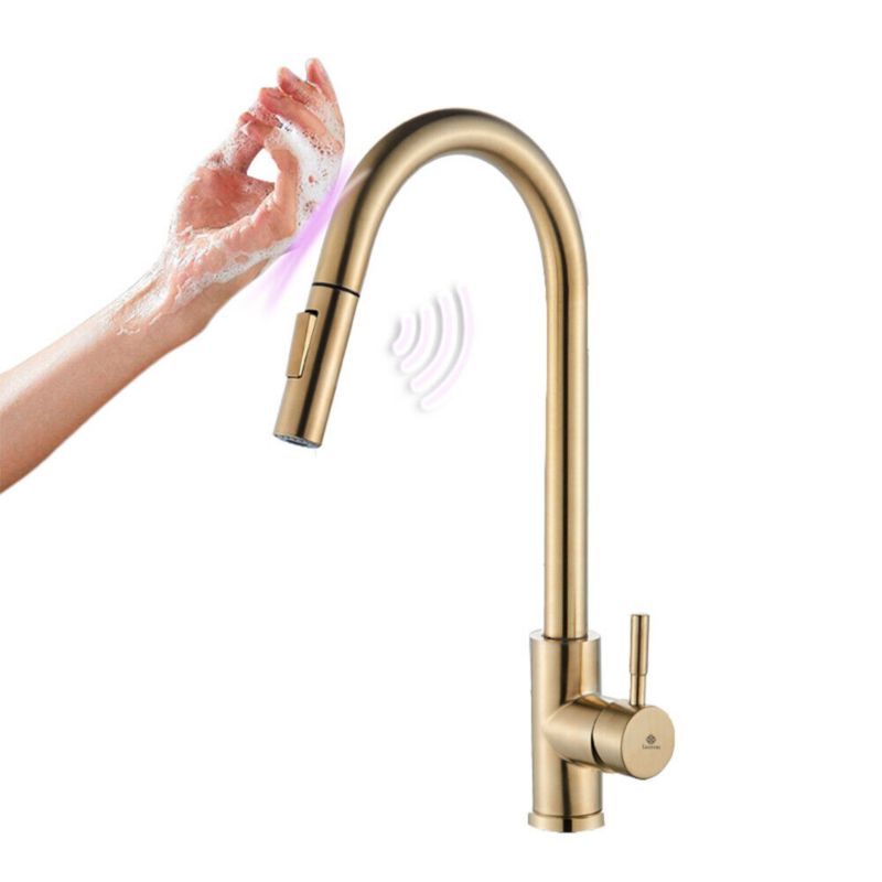 Bateria kuchenna Lauferi LAYANA mosiężna dotykowa z wyciąganą wylewką szczotkowane złoto retro 1 szt.