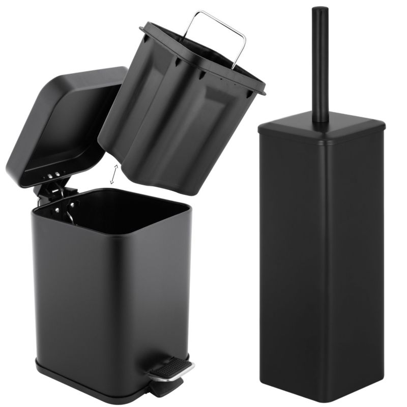 Zestaw łazienkowy Yoka Home Kosz na śmieci 3L Szczotka do WC czarny mat - 1 szt.
