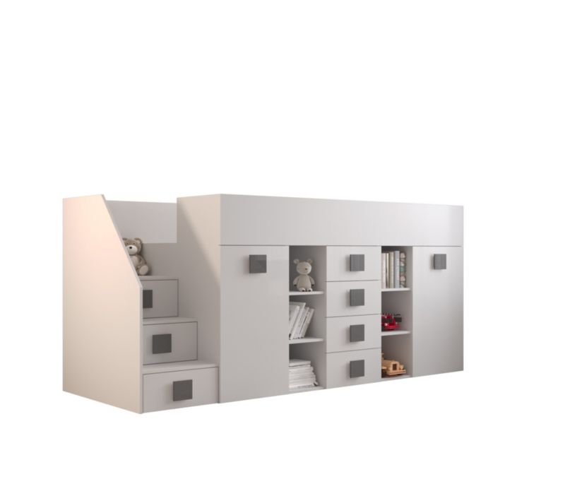 Łóżko piętrowe Antresola Abiks TOLEDO 3 L biały + biały + szary 1 szt.